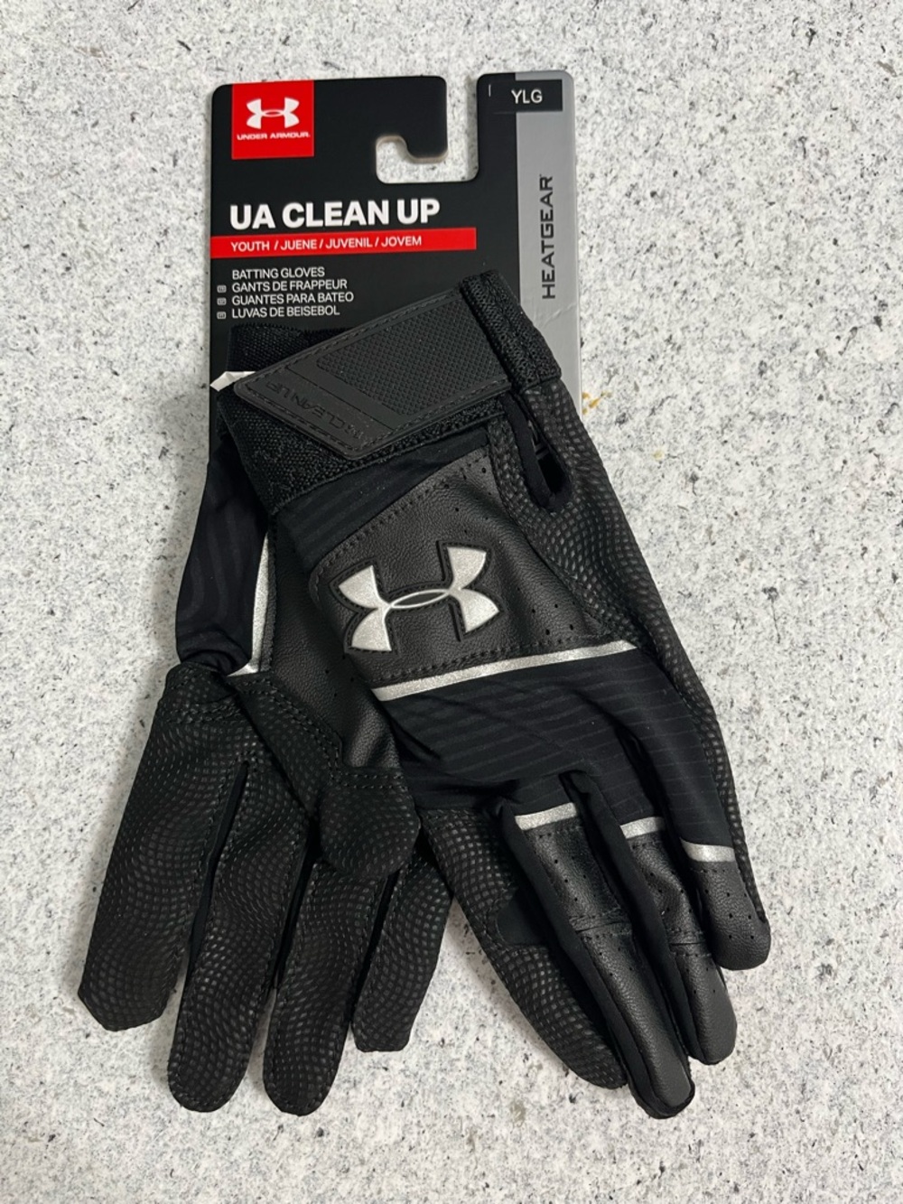 Under Armour CLEANUP Batting Gloves. YOUTH LARGE. BLACK. NEW